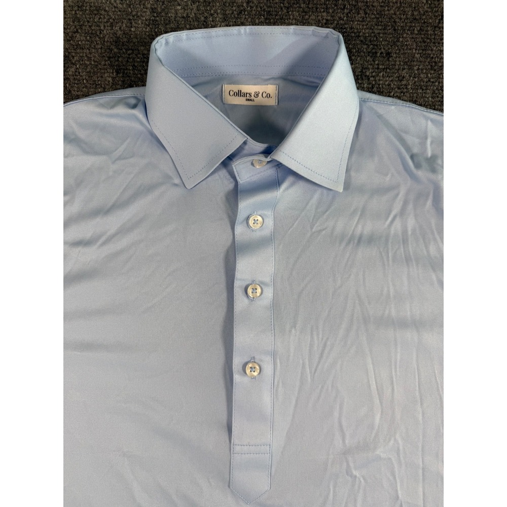 Collars & Co‎ Polo Mens Small Light Blue Short Sleeve Shirt Stretch Golf Preppy